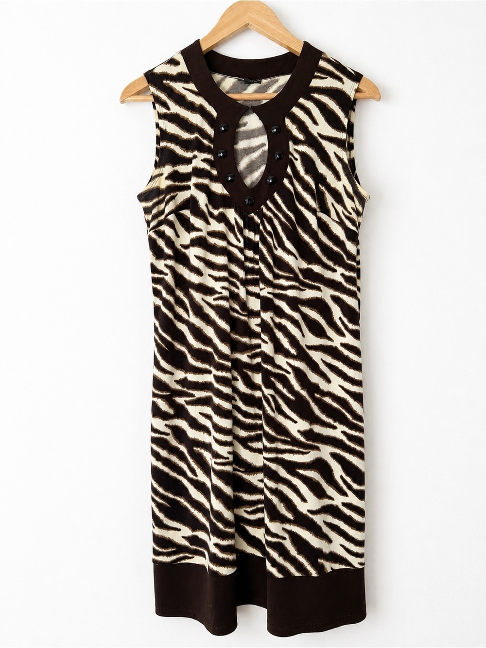 Retro style Sleeveless brown and cream Zebra Print mini Dress party glam